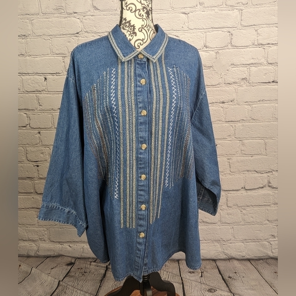 Maggie & Max Women's Long Sleeve Button Up Stitch Front Top Plus Size 4x B18